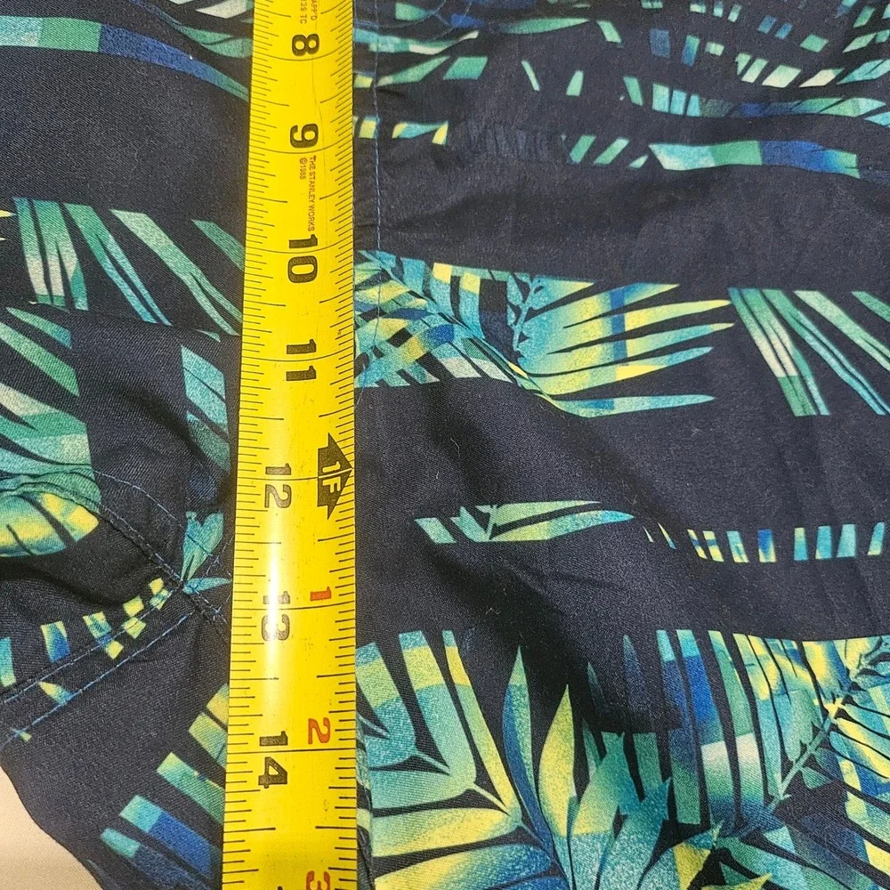 Laguna Mens Tropical Palm Print Swim Trunks Navy Blue Teal Orange Large L81134
